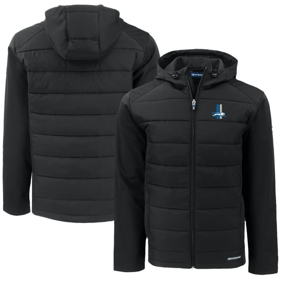 Men's Cutter & Buck  Black Detroit Lions Throwback Big & Tall Evoke Hybrid Eco Softshell Recycled Full-Zip Jacket