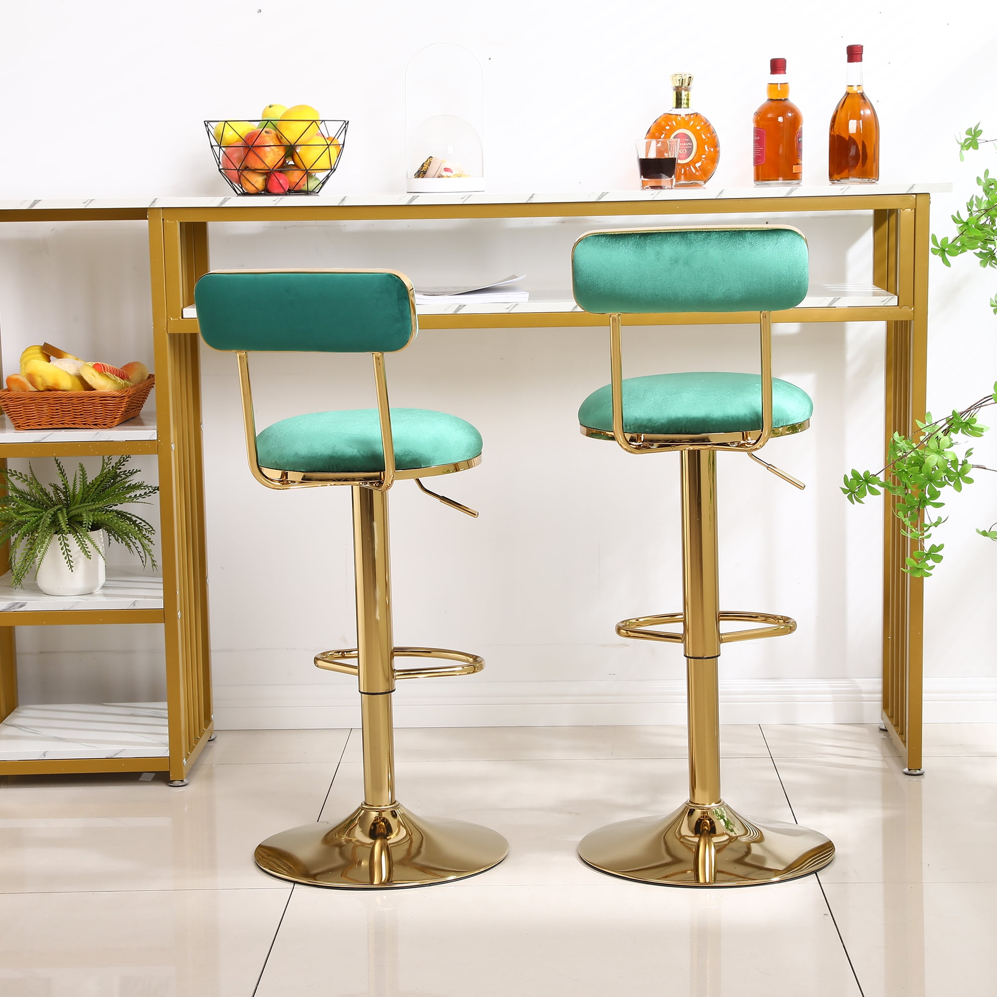 Kadyn Set of 2 Adjustable Counter Height Bar Stools with Back and Footrest, Green Kadyn Set of 2 Adjustable Counter Height Bar Stools with Back and Footrest, Green