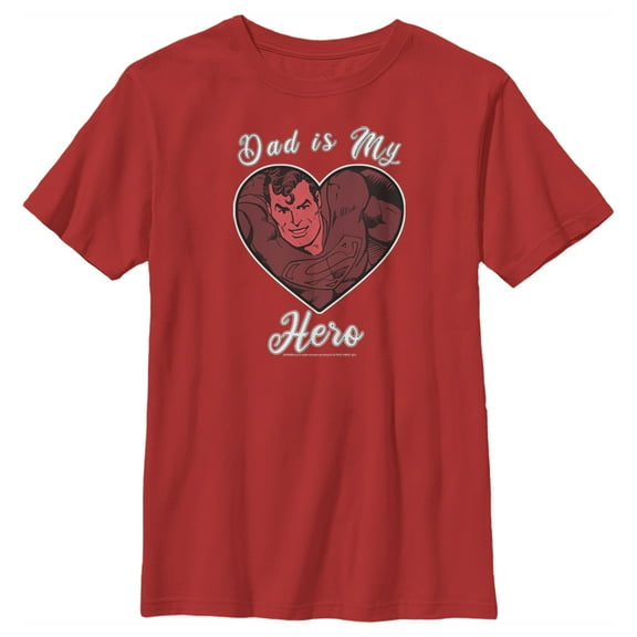Boy's Superman Valentine's Day Dad is My Hero Graphic Tee Red Small