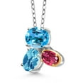 thumbnail image 2 of 925 Silver and 10K Yellow Gold Swiss Blue Topaz and Pink Tourmaline Pendant Necklace for Women (2.98 Cttw, Oval 8X6MM, 7X5MM and 6X4MM, Gemstone November Birthstone, with 18 inch Chain), 2 of 4