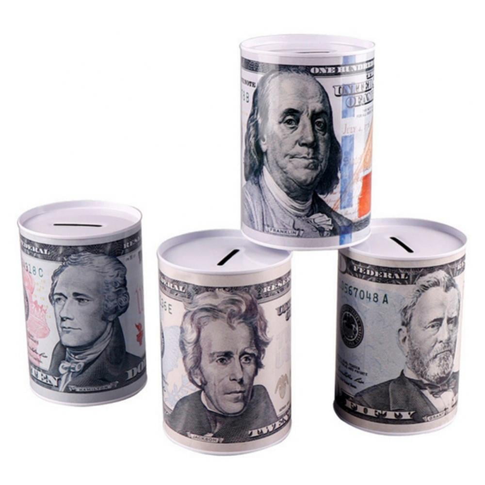Tin Money Piggy Bank Savings 5" Franklin Coin Jar Box Saver FREE SHIPPING USA 