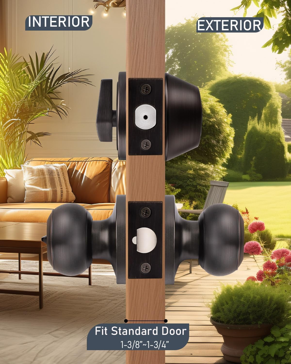 3 Pack Keyed Alike Front Door Knob and Deadbolt Set, Entry Door Locksets with Single Cylinder Deadbolt, Matte Black Flat Round Door Lock Set for Bedroom/Office/Exterior Doors