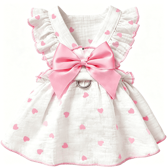 TELOLY Dog Dresses for Small Dogs Girl Female Dog Cat Clothes Dress Cute Cotton Extra Summer Clothes Bow Decor Printed Love Birthday Outfit Puppy Clothes (Light Pink, X-Small)