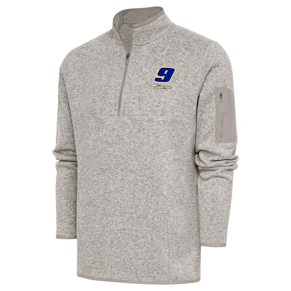 Men's Antigua Oatmeal Chase Elliott Fortune Quarter-Zip Pullover Jacket