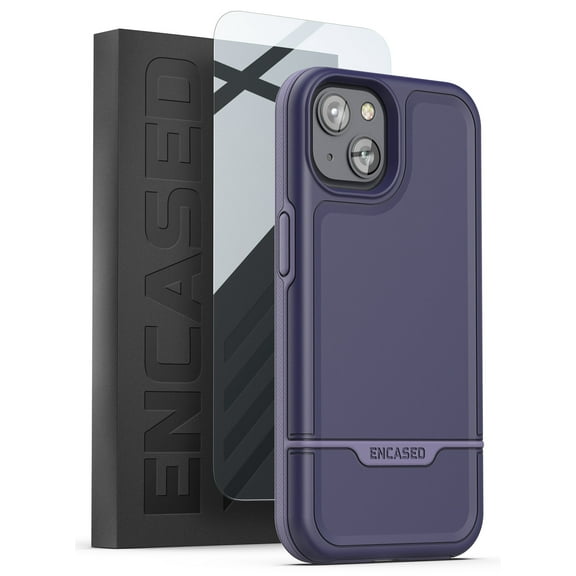Encased Rebel Series Designed for iPhone 14 PLUS Case with Screen Protector, Ultra Protective Heavy Duty Phone Case (Retail Packaging) - Purple
