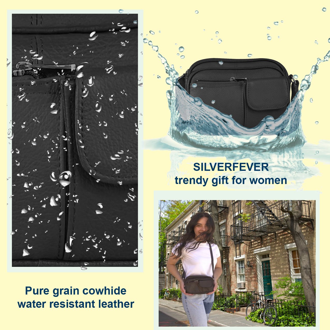 Cowhide Leather Womens Shoulder Purse Small Cross Body Organizer Bag with...