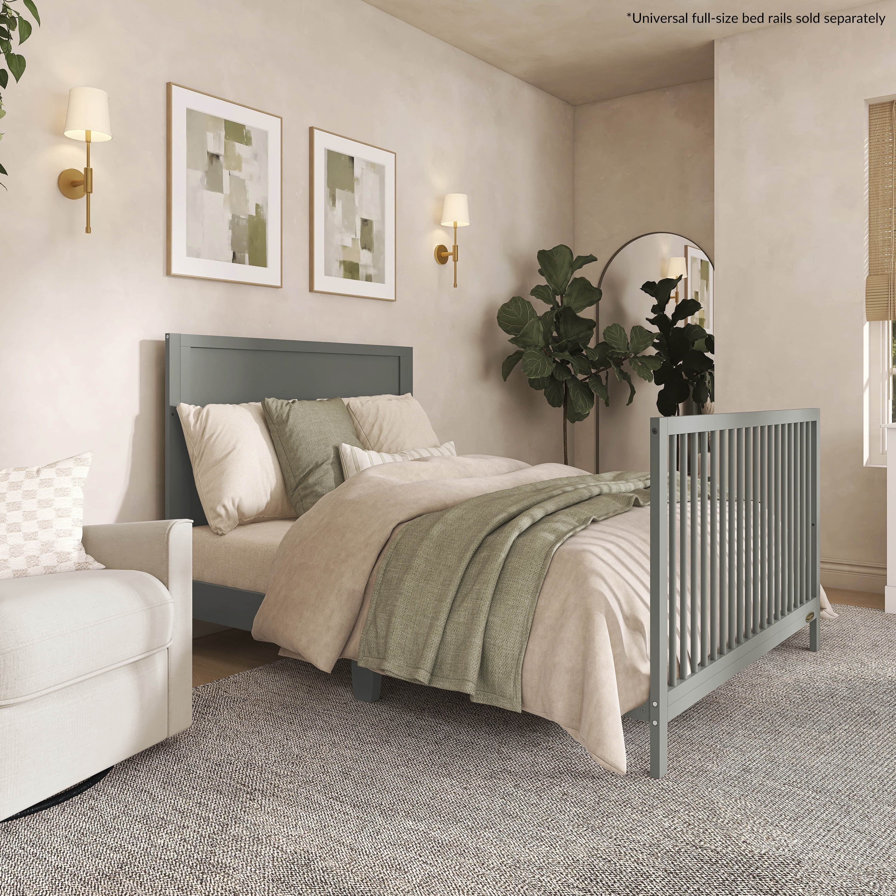 Dream On Me Dillian 5-in-1 Convertible Crib, JPMA & Greenguard Gold Certified, Crafted with New Zealand Pinewood, Seagrass