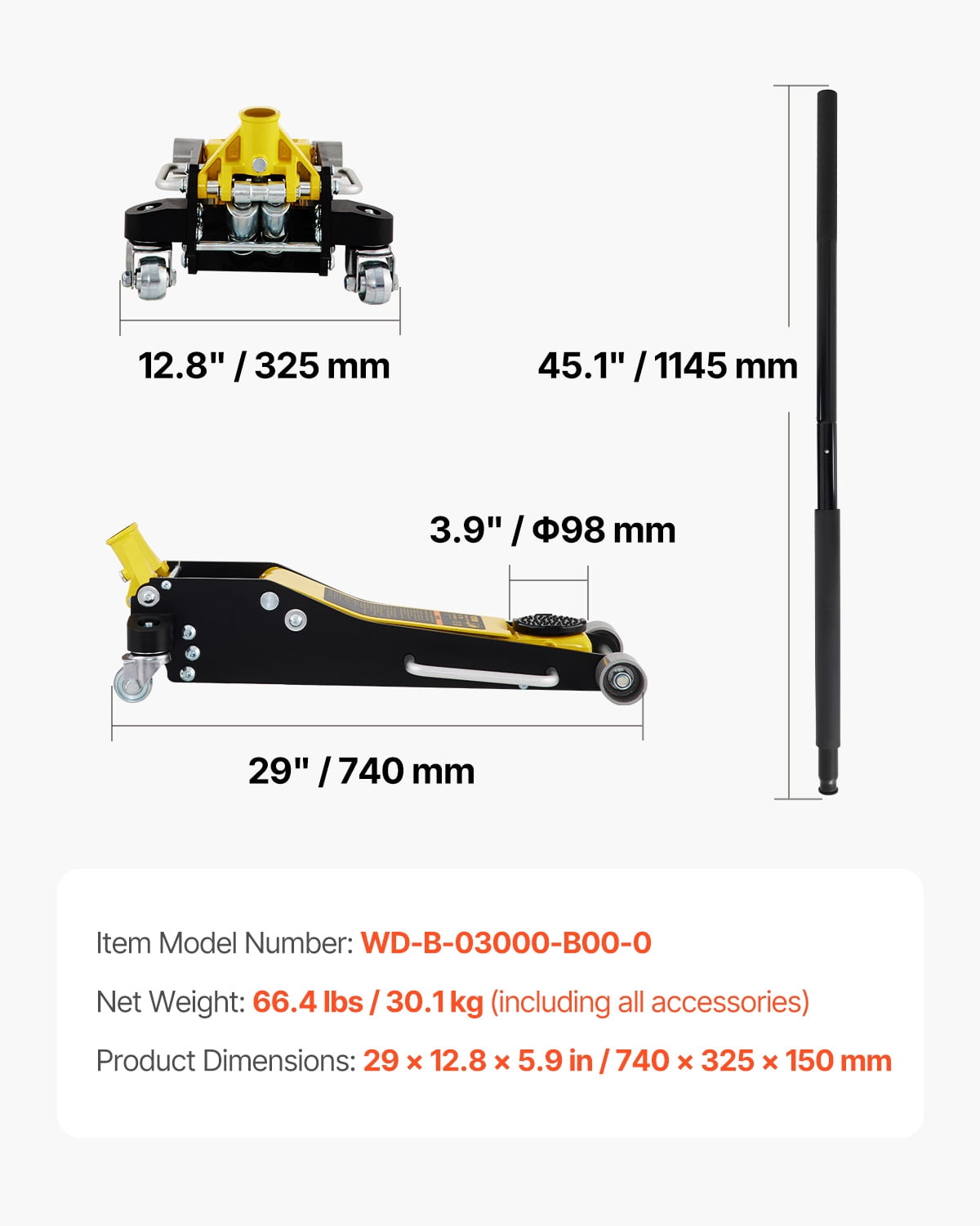 VEVOR Ton Low Profile Floor Jack, Aluminum and Steel Racing Floor Jack with Dual Pistons Quick Lift Pump,Lifting Range 3-6/11"-19-11/16"