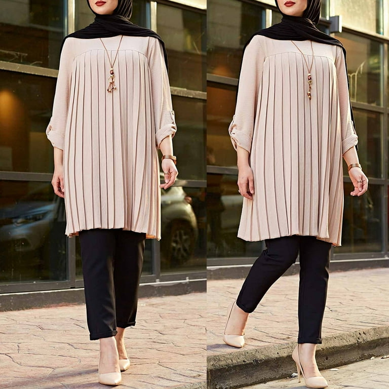 Muslim Women Ladies Fashion Blouse Tops Long Sleeve Casual Loose T