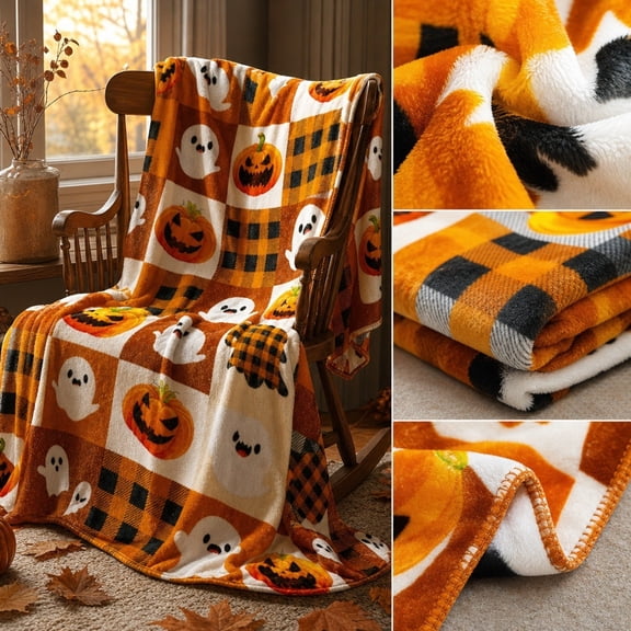 Halloween Flannel Throw Blanket, Soft Cozy Fleece Blanket for Couch, Bed & Fall Holiday Home Decor