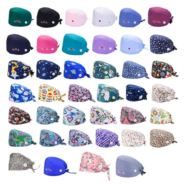 Operating Hats Nurses Gourd-shaped Long-time Service Pure Color Dull Polish Assorted Colors Buttons Christmas Day Bouffant Caps