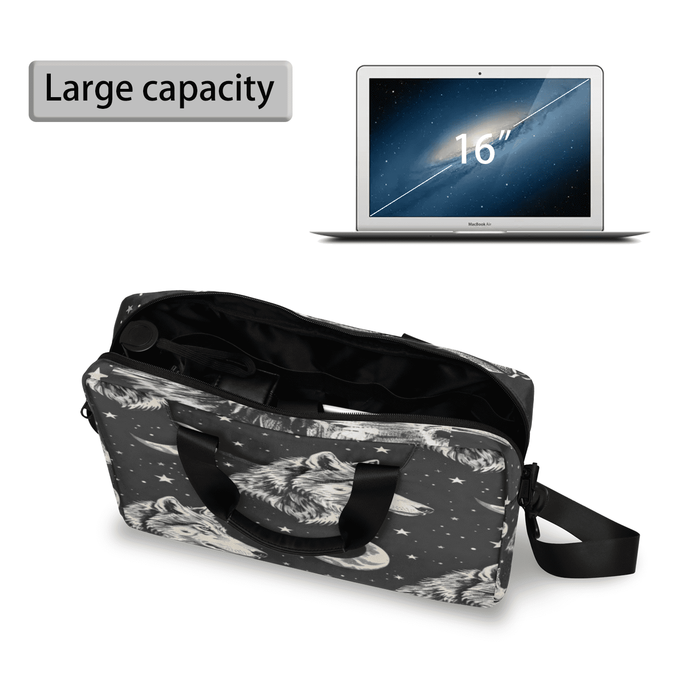 Herdesigns Wolf Laptop Bag for Women Men, Computer Case Briefcase Messenger Bags, 15-15.6 inch Laptop Sleeve Shoulder Bag