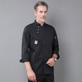 thumbnail image 4 of Chaqueta de chef de moda Chaqueta de chef de manga larga de invierno Botones con bolsillos delanteros Camisas para hombres Trajes profesionales para restaurante Negro XL Inevent LF000332-15, 4 of 7