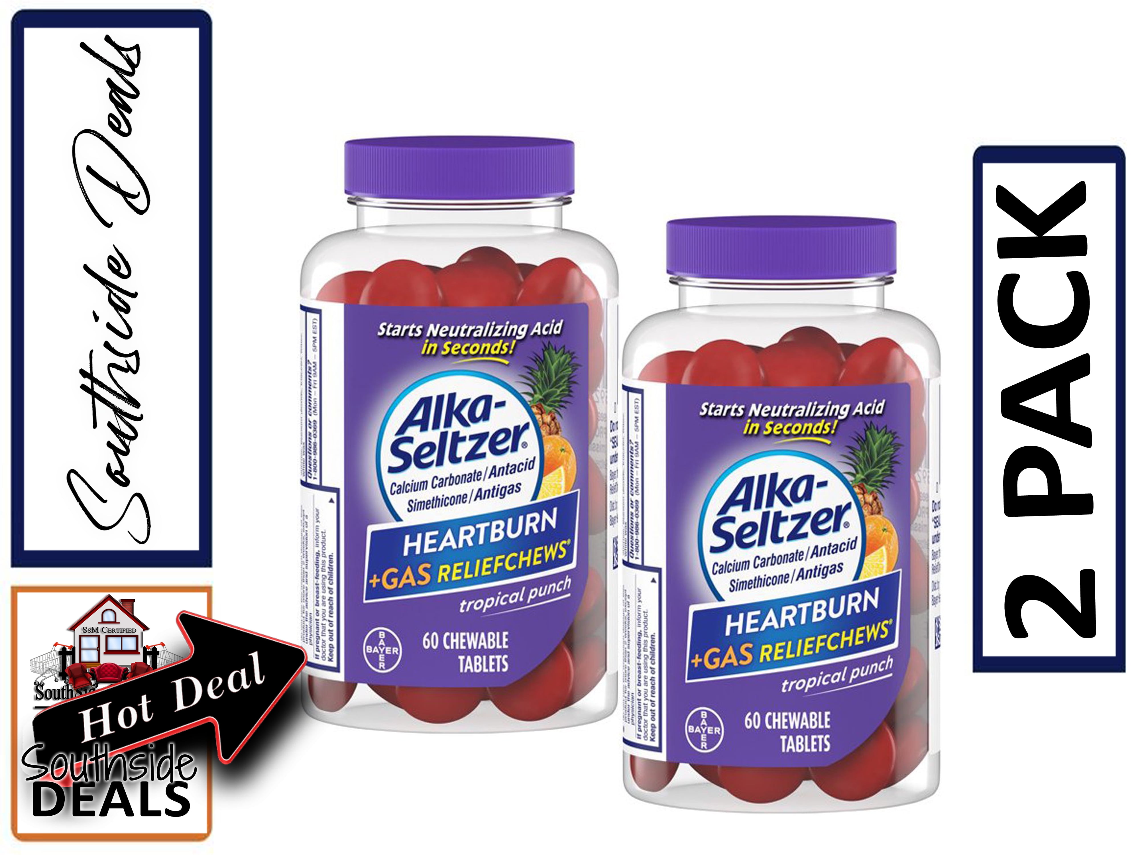 Alka Seltzer Heartburn Relief + Gas Relief Capsule Chews, Tropical ...