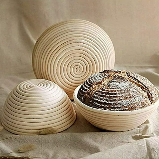 CAROOTU Ensemble de paniers à pain de 9 pouces avec doublure en tissu  Grattoir à pâte Pain Lame pour la maison professionnelle 