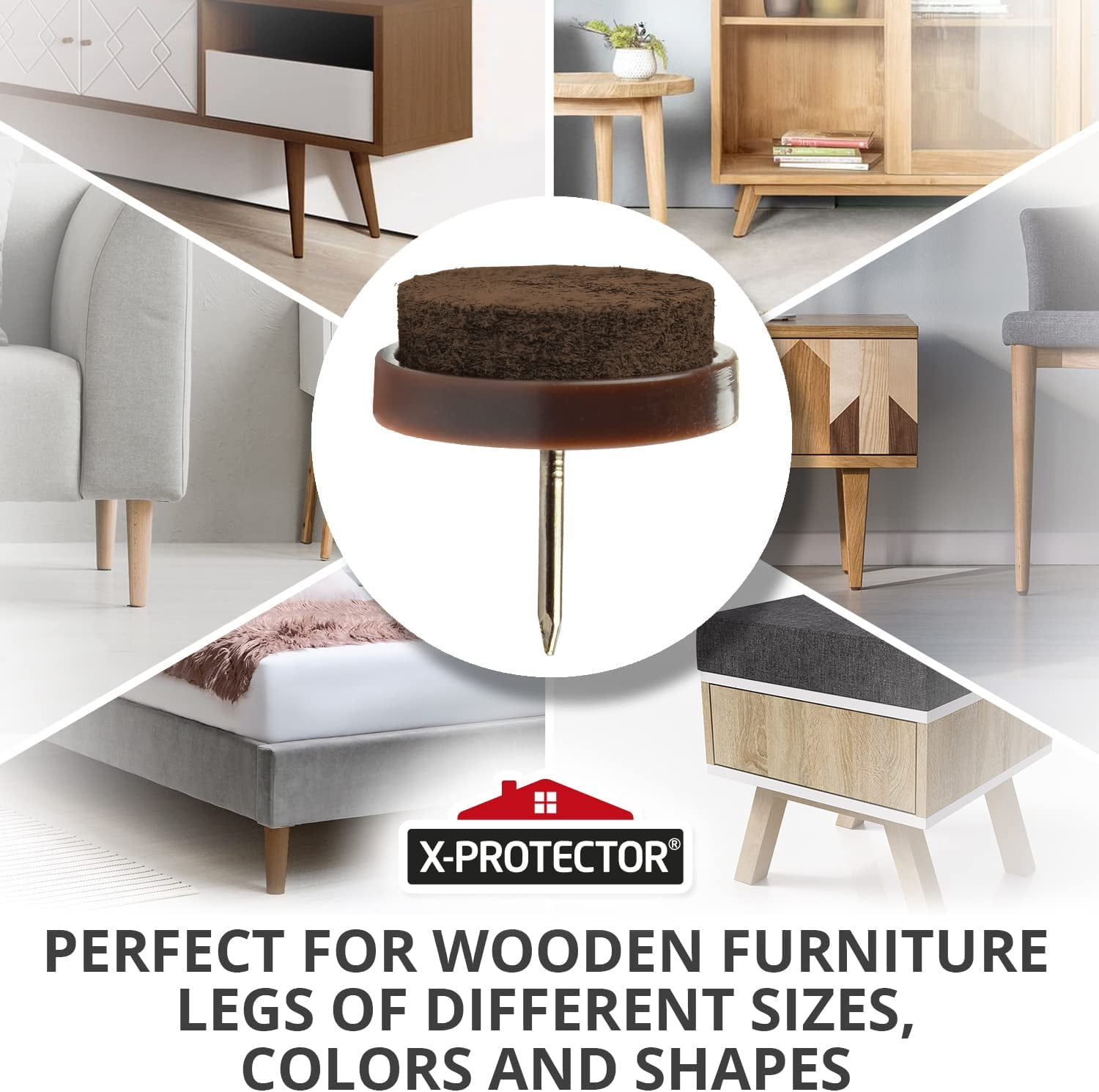 Nail-on Felt Pads 40 PCS - 0.85" Felt Furniture Pads - Brown Chair Leg Floor Protectors - Nail in Furniture Pads for Furniture Legs - The Best Felt Chair Pads for Hardwood Floors (22mm)!