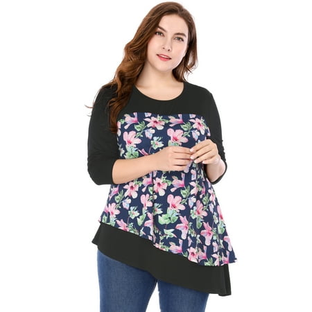Asymmetrical Plus Size Tops Unique Bargains Unique Bargains Women Plus Size Floral  Asymmetrical Plus Size Tops Unique Bargains Unique Bargains Women Plus Size Floral