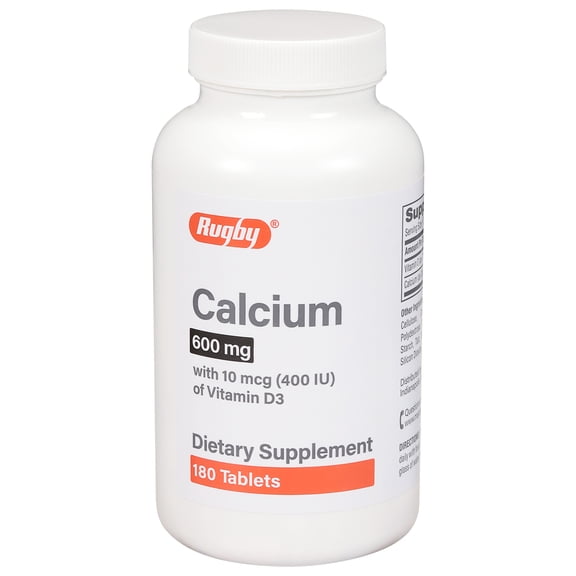 Rugby Calcium 600 mg with Vitamin D3 Tablets – Calcium Carbonate Dietary Supplement, 180 Tablets