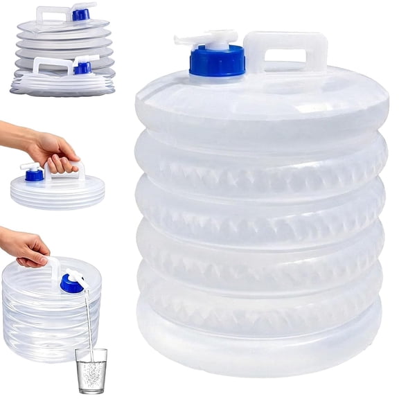 Collapsible Water Container with Spigot, Accordion Foldable Water Storage Jug with Handle, for Camping, Hiking, and Outdoor Activities