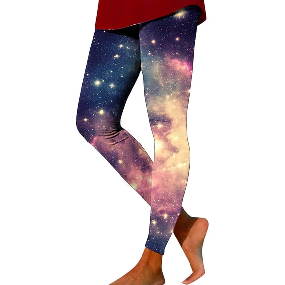 LEKWK Yoga Pants Women Slim Fit Vibrant Galaxy Graphic Yoga Pants with Pockets High Waisted Gym Pants High Elastic Stretch Active Pants Space Print Outfits