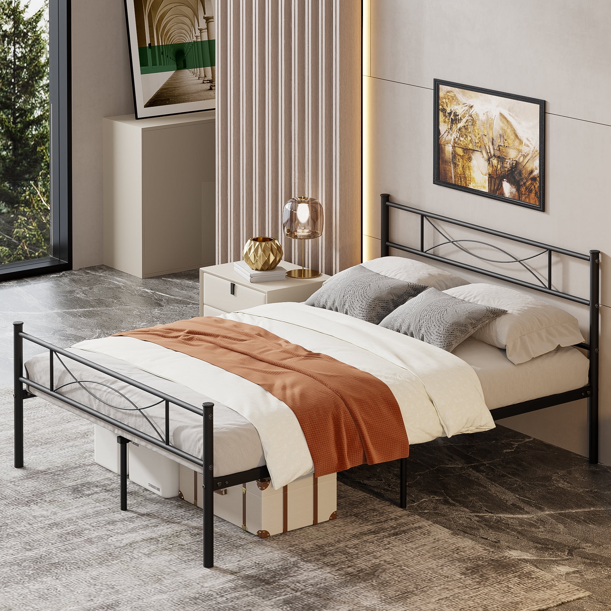 Yoneston Full Size Metal Bed Frame with Headboard and Footboard Heavy Duty Bed for Bedroom, Black