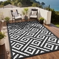 thumbnail image 3 of DEORAB Outdoor Rugs Waterproof Plastic Straw Mat 4'x6' Reversible for RV Patio Deck Beach Black & White, 3 of 8