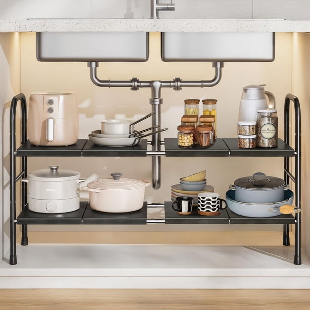 Hisemy Organizador Debajo del Fregadero,Organizador de Fregadero,Bandeja de Almacenamiento,Estante de Almacenamiento para Cocina, Despensa, Baño, Cajones y Alacena (Negro-8 Paneles)