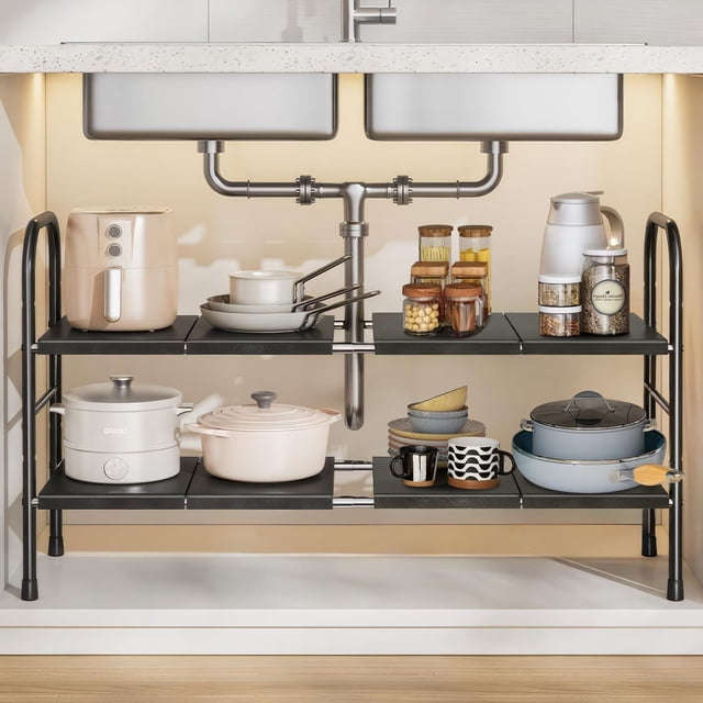 Hisemy Organizador Debajo del Fregadero,Organizador de Fregadero,Bandeja de Almacenamiento,Estante de Almacenamiento para Cocina, Despensa, Baño, Cajones y Alacena (Negro-8 Paneles)