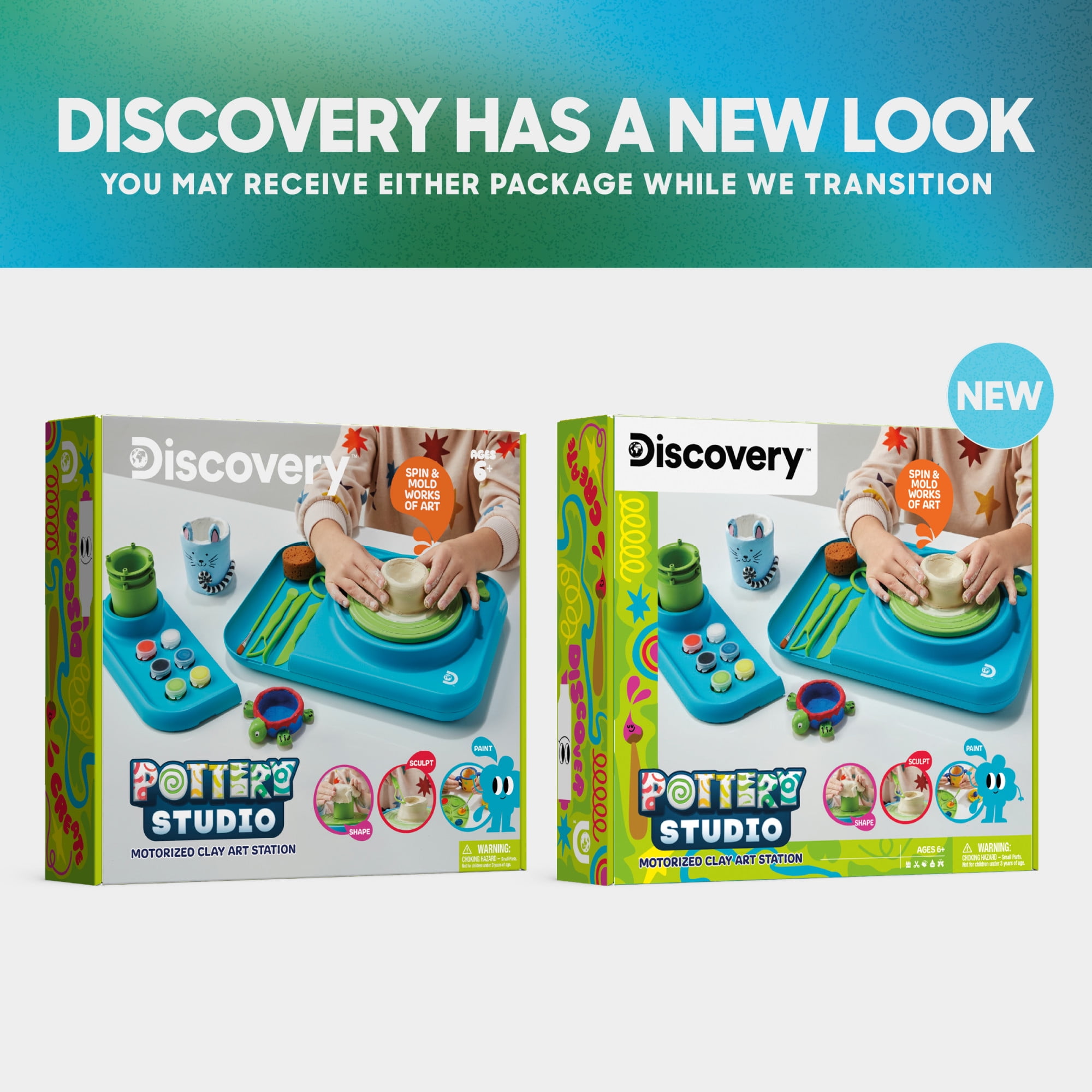 Discovery™ Pottery Studio Motorized Clay Art Station, Includes Wheel, 3 Molds, Tools, Paints, and Air-Dry Clay