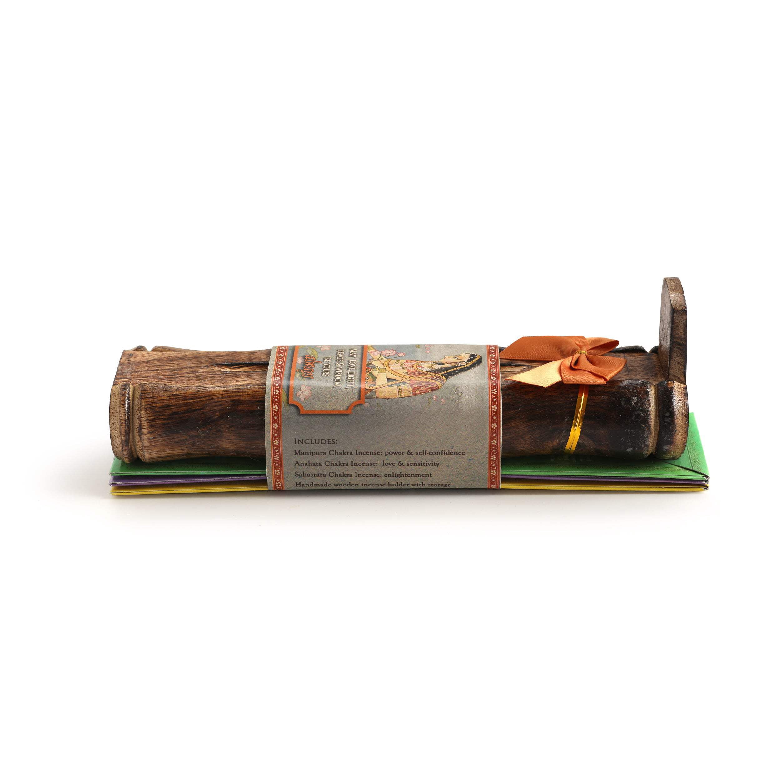 Incense Gift Set - Bamboo Burner + 3 Chakra Incense Sticks Packs & Greeting - Always