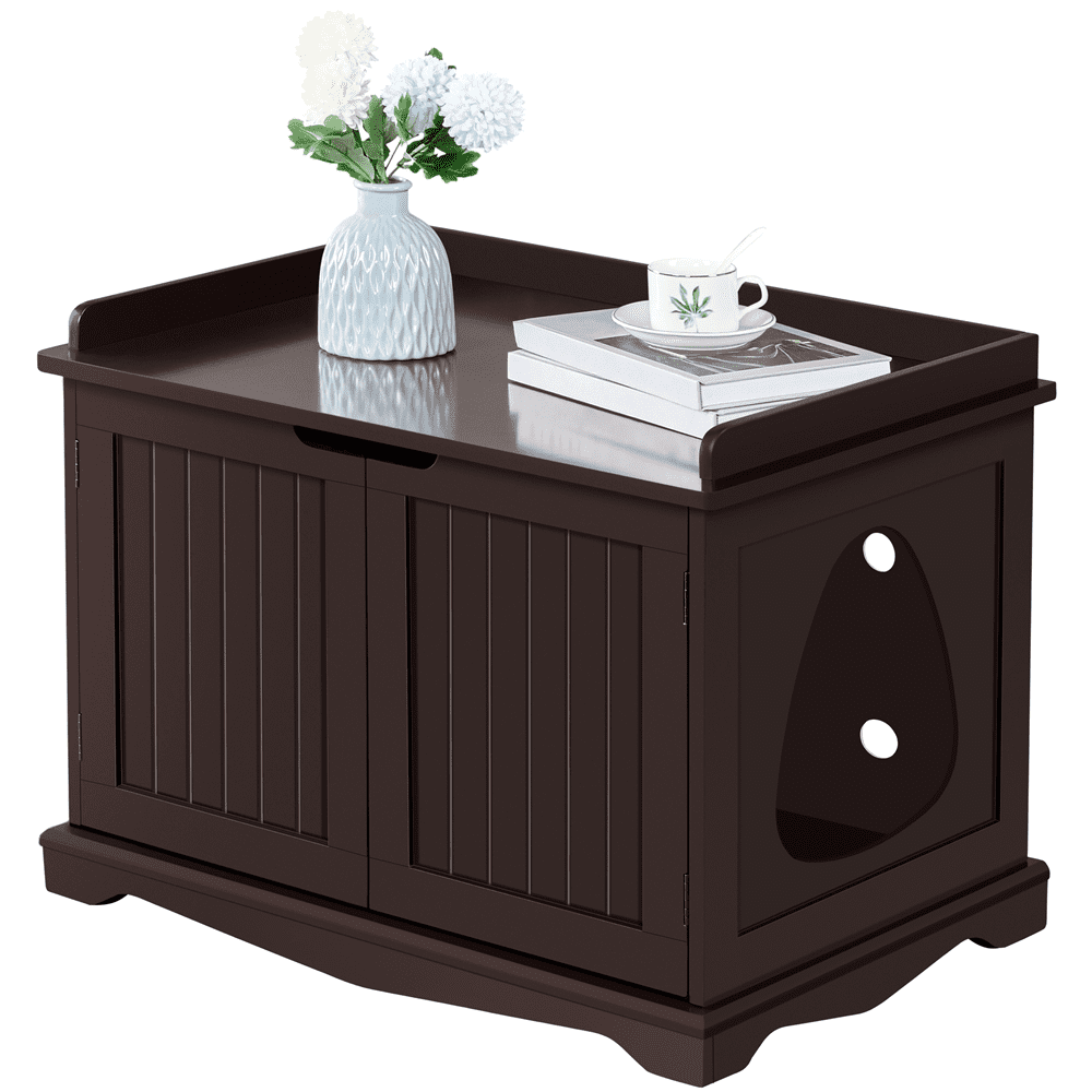 Renwick Wooden Cat Litter Box Furniture with Door, Espresso