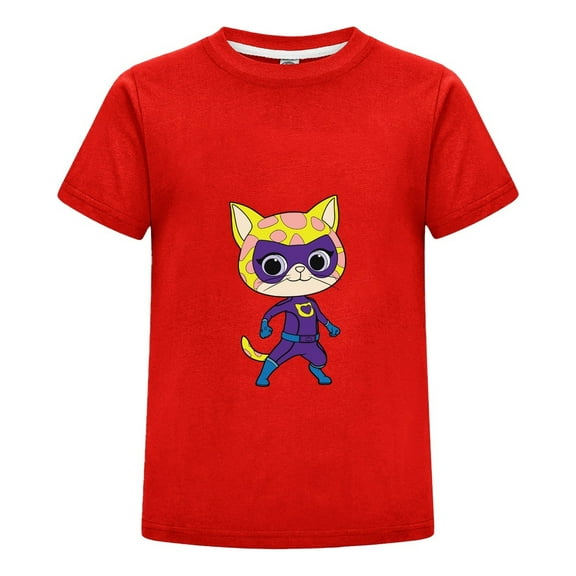 SuperKitties Graphic Tee for Children – Kids Cartoon Top for Girls and Boys – Comfortable Short Sleeve Outfit – Summer Casual T-Shirt – Gift for Cat Fans