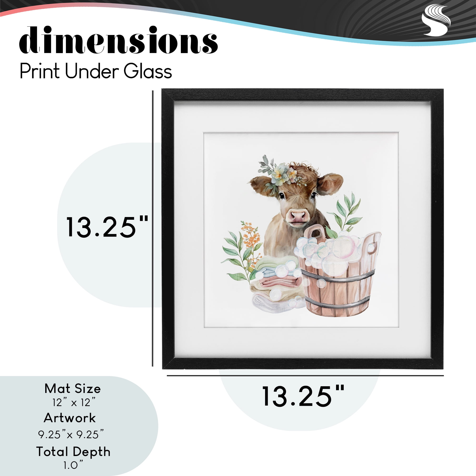 Laundry Day Baby Cow Black Framed Print Under Glass, design by Kim Allen