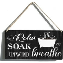 Zomyto Bathroom Sign Gift Farmhouse Relax Soak Unwind Breathe Wooden Hanging Sign Plaque Rustic Wall Art Decor for 12 x 6 Inches