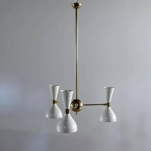 Mid Century Stilnovo 3-Arm Diabolo Chandelier – Vintage Style Ceiling Light Fixture, Retro Modern Gift