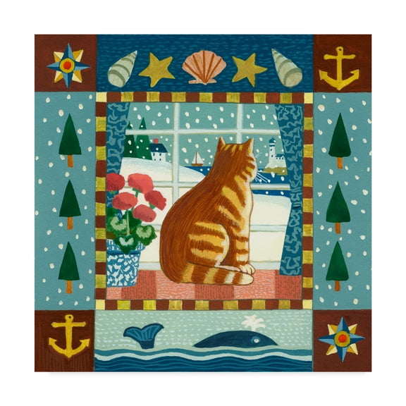 Trademark Fine Art 'Folk Art Cat Winter' Canvas Art by Geraldine Aikman