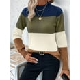 thumbnail image 2 of Women'S Color Block Sweaters Long Sleeve Mock Neck Tops Loose Knitted Pullover Sweater XL, 2 of 5