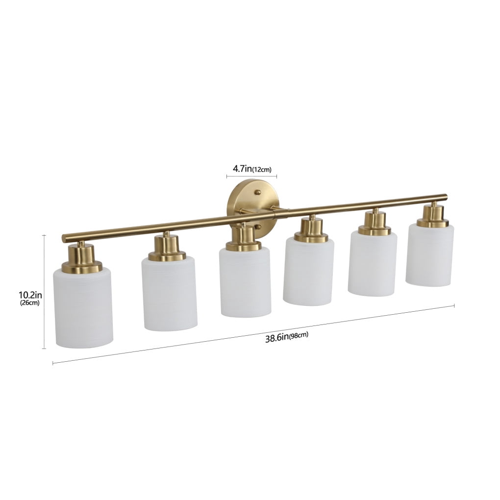 6-Light  Bathroom Light Fixtures, Vanity Lights with Frosted Glass Shades, Wall Mounted Lighting for Mirror Kitchen Living Room Hallway Cabinet Porch (No Bulbs)