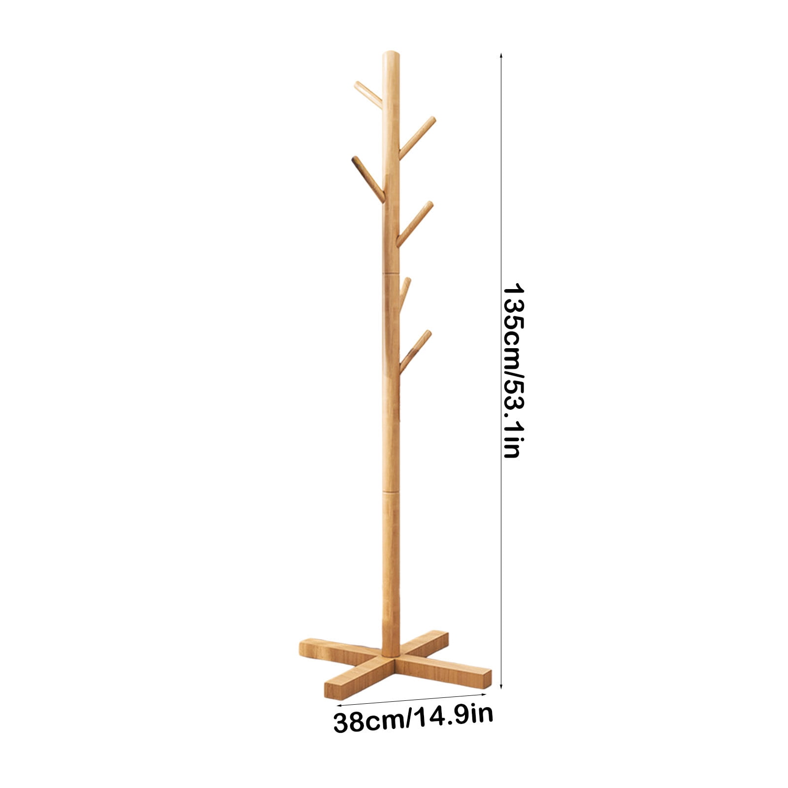 Tyidzon Coat Rack Freestanding 53 Inch Tall Coat Rack Stand with 6 Hooks for Hats, Bags, Purses, for Entryway, Hallway, Rubberwood, Beige