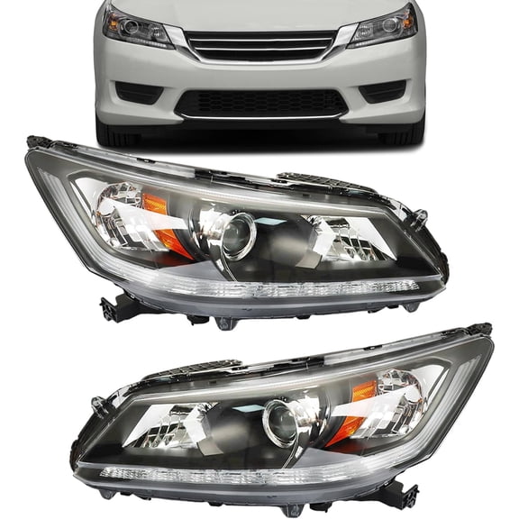 munirater 1 Pair Headlights for 2013 2014 2015 Accord Sedan Headlamp DRL Halogen Black Driver and Passenger Side RH&LH