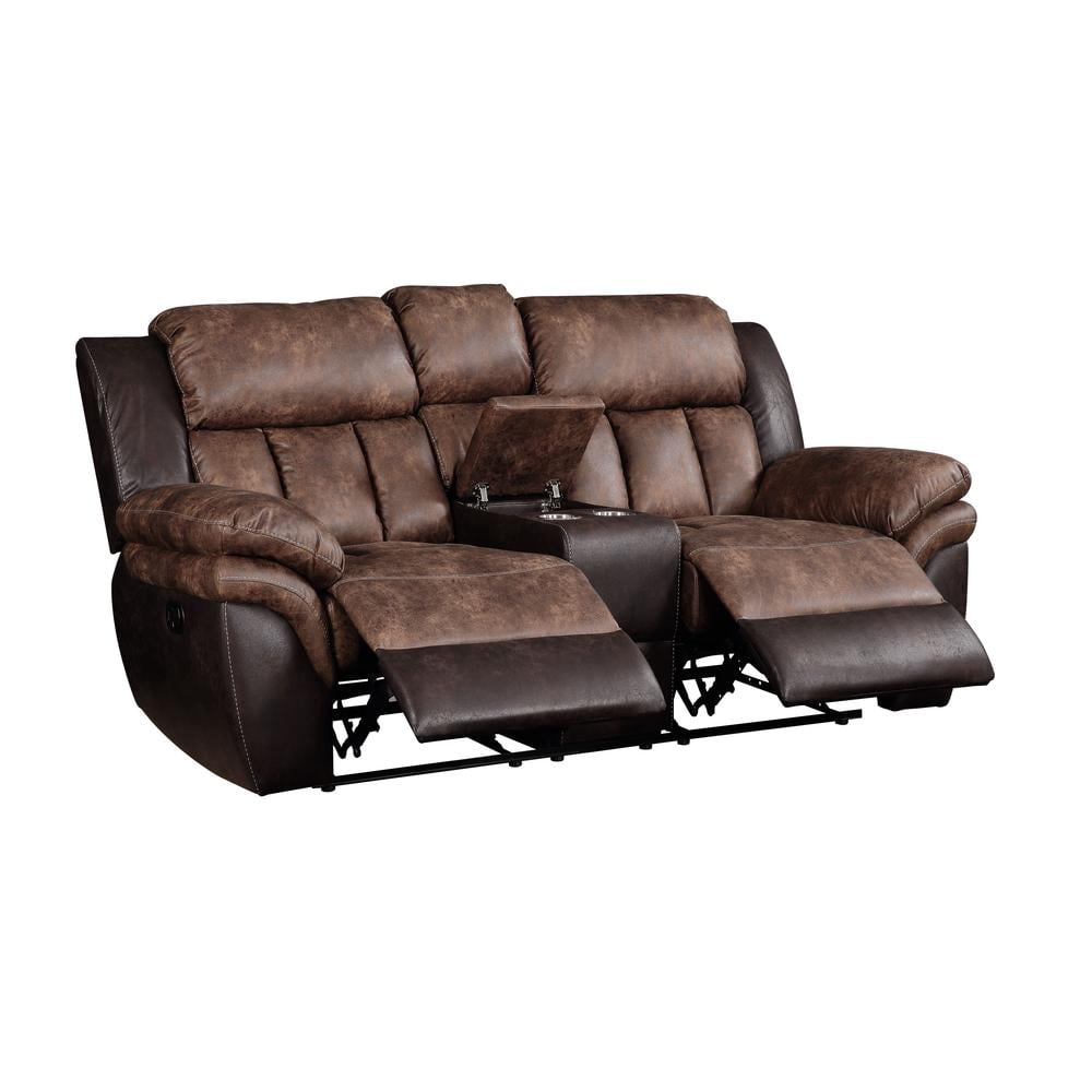 Acme Furniture Jaylen Motion Loveseat w/Console Toffee & Espresso Polished Microfiber