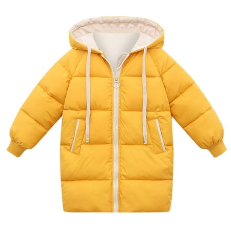 

TUOBARR Thicken Warm Kids Down Coat Winter Hooded Long Boys Girls Cotton Down Jackets Outerwears Children Clothing Yellow(1-10Years)