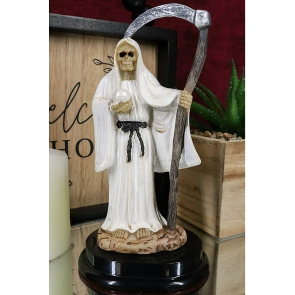 White Santa Muerte With Scythe Figurine 5.5" Tall Bone Mother Angel Of Purity