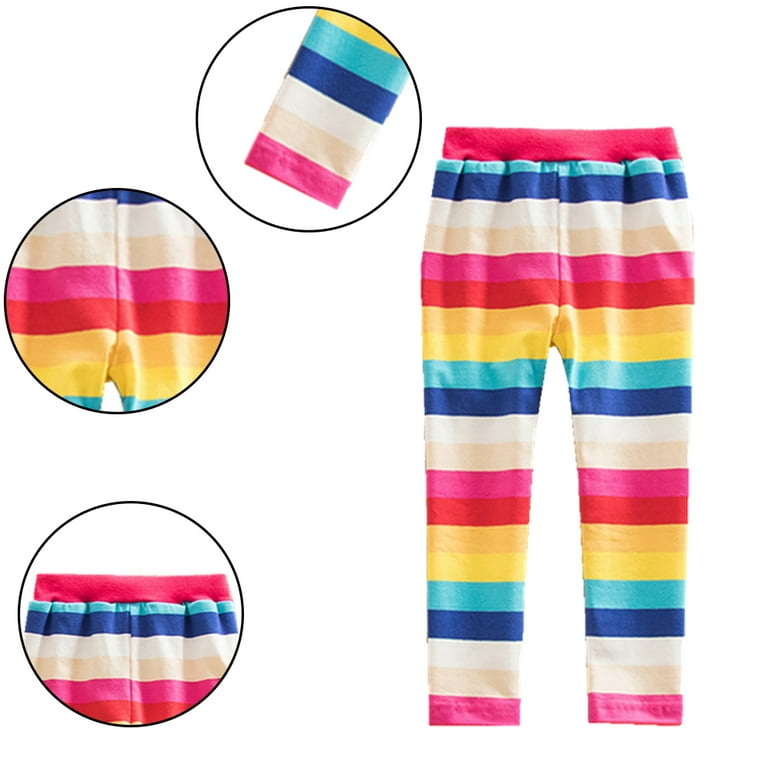 Godderr Baby Kids Girls Leggings Rainbow Striped Casual Tights Pants  Toddler Stretchy Pant Stripes Printed Pants Size 2-8Years