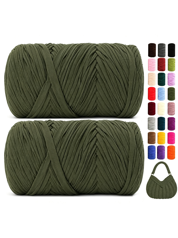560G/240Yds T Shirt Yarn for Crocheting, Soft Elastic Fabic Tshirt Yarn for Crochet, 2 Pack Polyester Yarn for Bags/Baskets/Coaster/Rugs/Diy Crafts for Knitting