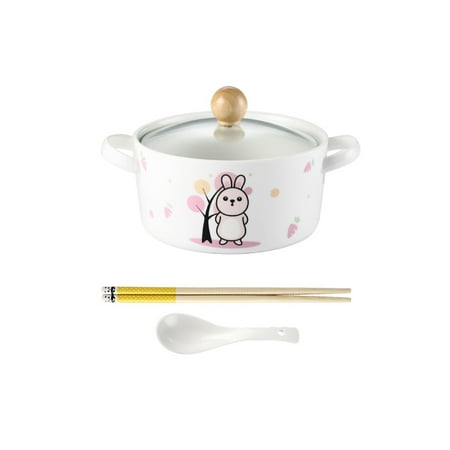 

Ceramic Noodle Bowl with Lid Noodle Cup Bowl and Chopsticks Set Household Lunch Box Rabbit