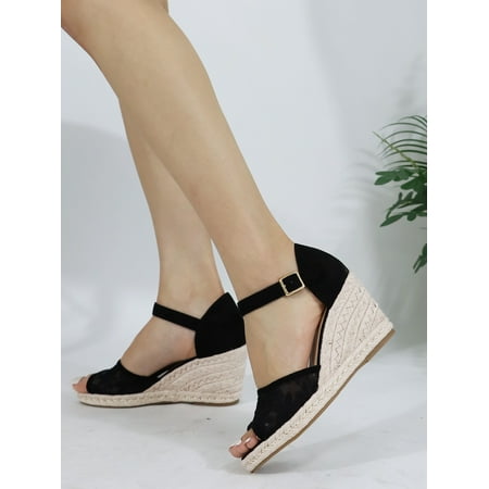 

Floral Lace Espadrille Ankle Strap Wedge Sandals Women‘s Footwear