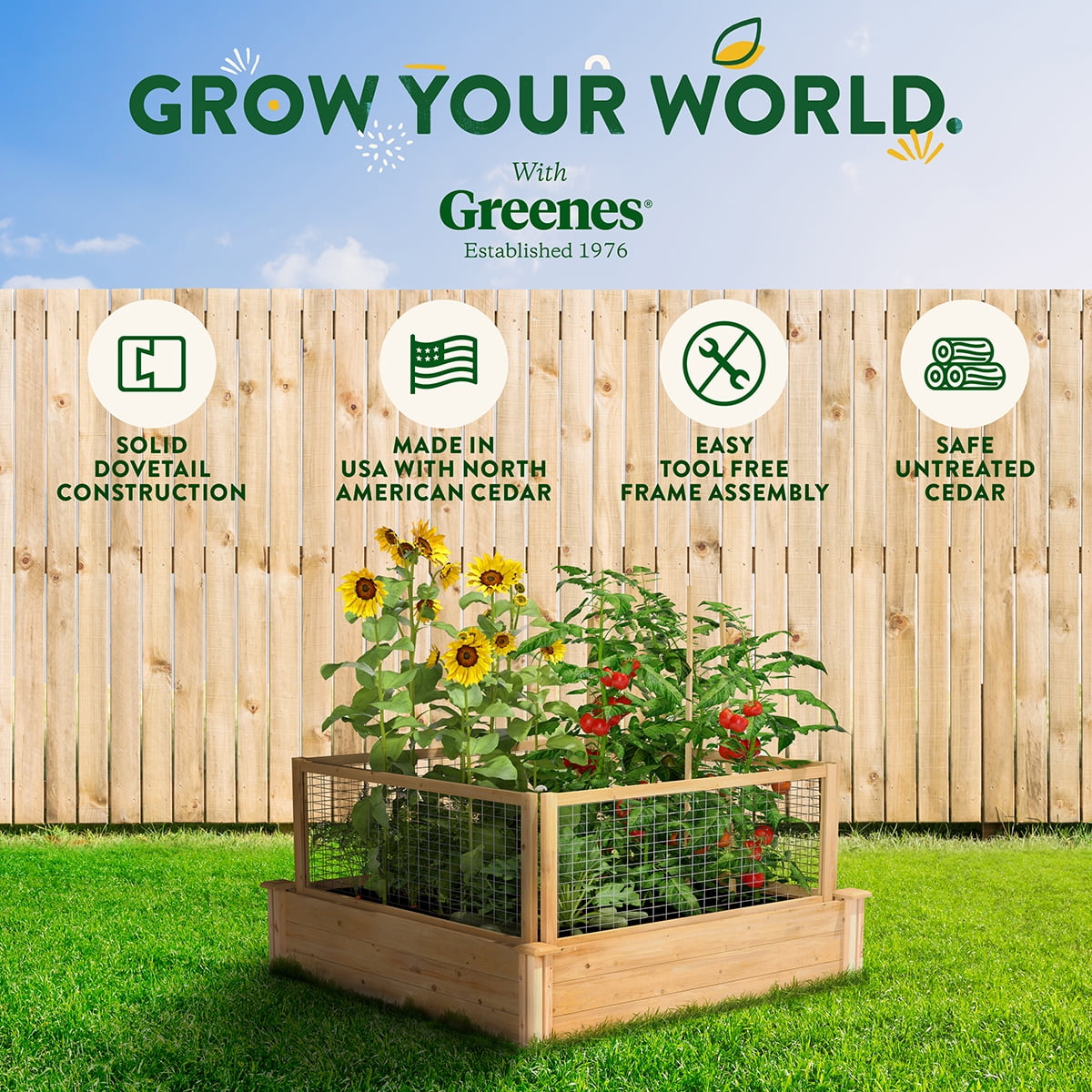 Greenes Fence 4' x 4' x 10.5" (3/4" Thick) Premium Cedar Raised Garden Bed with CritterGuard Fence System