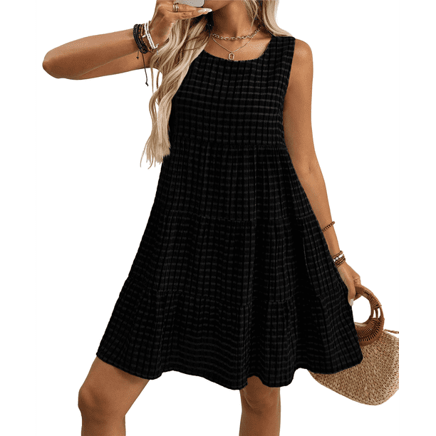 Vestidos de Verano para Mujer 2025, Sueltos, Informales, para Playa, Sin Mangas. Negro L