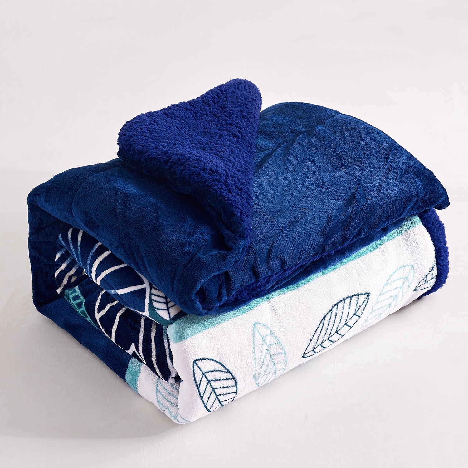 NC Sherpa Blanket White, Blue, Multi-color Polyester Reversible Bed Blankets Twin (Count 2)